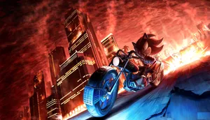 Sonic The Hedgehog Racing Through City Escape Wallpaper