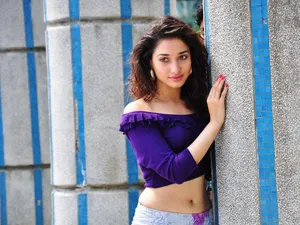 South Heroine Tamannaah Blue Top Wallpaper
