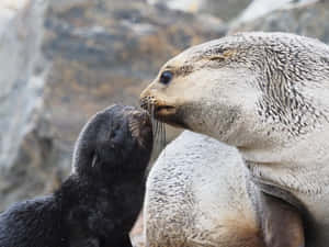 Southern Fur Seal Motherand Pup Affection Wallpaper