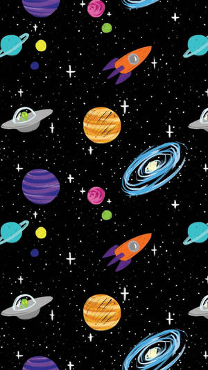 Space Aesthetic Spaceship And Planets Wallpaper