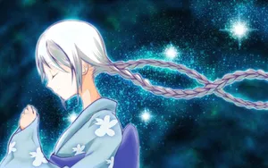 Space Anime Girl In Kimono Wallpaper