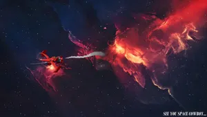 Space Cowboy In Fiery Cosmos Wallpaper