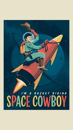 Space Cowboy Rocket Rider Wallpaper