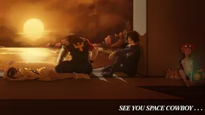 Space Cowboy Sunset Scene Wallpaper