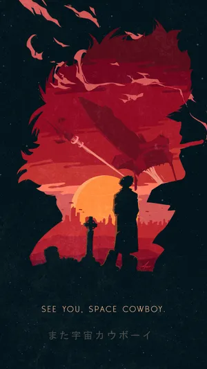 Space Cowboy Sunset Silhouette Wallpaper