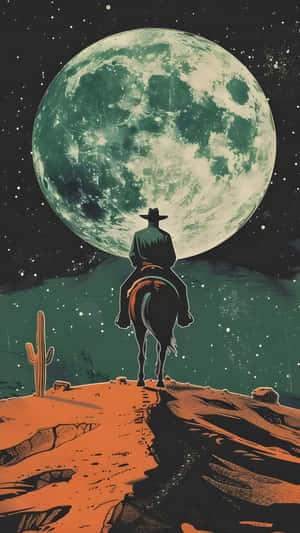 Space Cowboy Under Full Moon Wallpaper