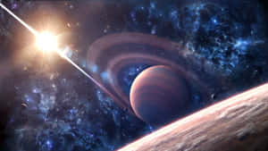 Space Galaxy Planet With Rings Wallpaper