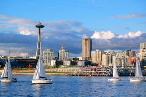 Space Needle White Sailboats Wallpaper