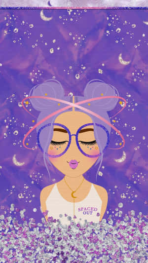 Spaced Out Glitter Girl Illustration Wallpaper