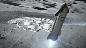 Spacex Starship Leaving Lunar Colony Wallpaper