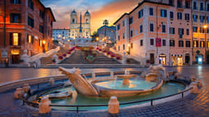 Spanish Steps Orange Cloudy Sky Wallpaper