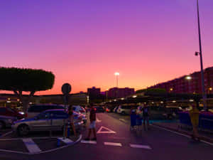 Spanish Sunset Parking Lot Scene Wallpaper