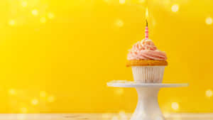 Sparkling Birthday Cupcake Yellow Backdrop Wallpaper