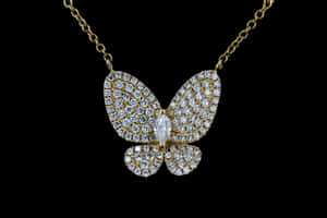 Sparkling Butterfly Pendant Gold Chain Wallpaper