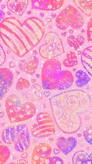 Sparkling Hearts Pattern Y2 K Aesthetic Wallpaper