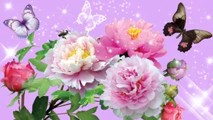 Sparkling Peony Gardenwith Butterflies Wallpaper