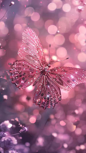 Sparkling Pink Butterfly Bokeh Background Wallpaper