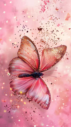 Sparkling Pink Butterfly Fantasy Wallpaper