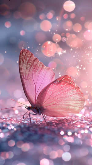 Sparkling Pink Butterfly Fantasy Wallpaper