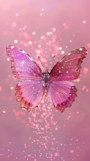 Sparkling Pink Butterflyon Bokeh Background.jpg Wallpaper