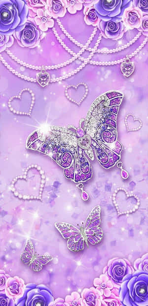 Sparkling Purple Butterfliesand Roses Wallpaper Wallpaper