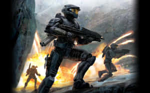 Spartan Soldiers With Advanced Weaponry In The Halo Universe Wallpaper