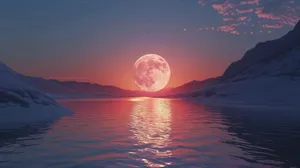 Spectacular Moonrise Over Snowy Mountain Lake Wallpaper