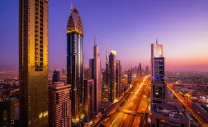 Spectacular Night View Of Sheikh Zayed Road, Dubai, United Arab Emirates Wallpaper