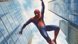 Spectacular Spider-man Swinging Across The City Skyline Wallpaper