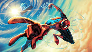 Spectacular Spider-man Web Slinging Across The City Wallpaper