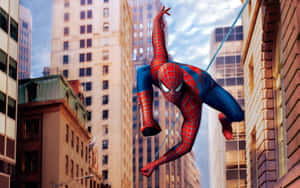 Spectacular Spider-man Web Slinging Across The City Wallpaper