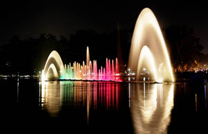 Spectacular View Of The Ibirapuera Park In Brazil With Beautiful Fountains Wallpaper