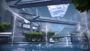 Spectacular View Of The Mass Effect Citadel Skyline Wallpaper