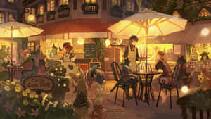 Spend The Evening In Cozy Comfort At Cafe Anime Wallpaper