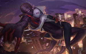 “spider Gwen And Spider Man Together” Wallpaper