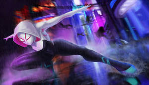 Spider Gwen Battles The Elements In The Rain. Wallpaper