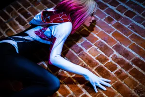 Spider Gwen Cosplayon Brick Wall Wallpaper