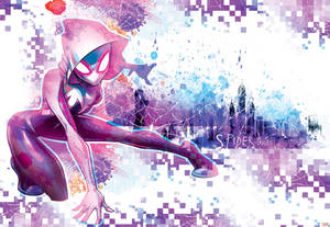 Spider Gwen In Her Stylish Purple Pixel Art Suit Wallpaper