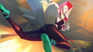 Spider Gwen Soars Above New York City At Sunrise Wallpaper