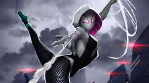 Spider Gwen Swinging Through City Wallpaper