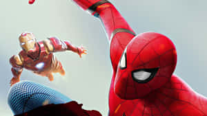 Spider Man And Iron Man Join Forces In An Epic Battle Wallpaper