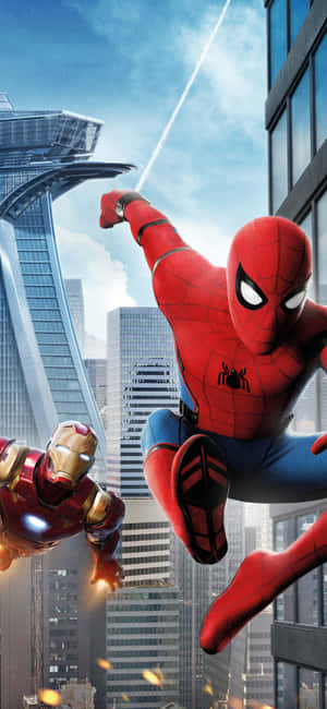 Spider-man And Iron Man Team Up For Battle Wallpaper