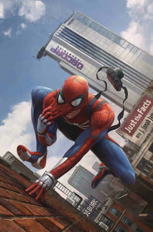Spider Man Crouchingon Building Wallpaper