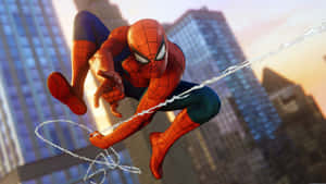 Spider-man In Action - Thrilling Web-slinging Adventure Wallpaper