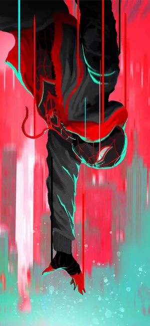 Spider Man In Neon Glitch Art Wallpaper