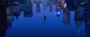 Spider Man Into The Spider Verse With Buildings Wallpaper