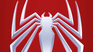 Spider Man Ps4 Silver Logo On Red Close-up Wallpaper