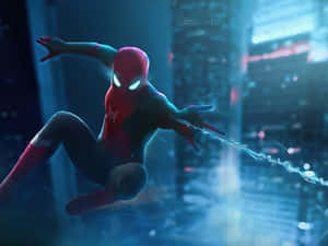 Spider Man Swinging Near Oscorp Building Wallpaper