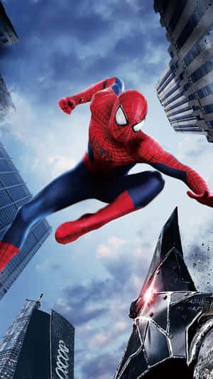 Spider Man Swinging Through City Wallpaper