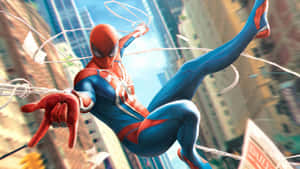 Spider-man Swinging Through The City Wallpaper